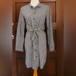 Sanctuary Gingham Shirt Dress Black White Tie Waist Cotton D1017-C5L480 Womens M